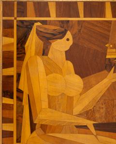 French Art Deco Side Table with Cubist Marquetry of Two Women 1930s 1940s - 4357912