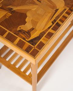 French Art Deco Side Table with Cubist Marquetry of Two Women 1930s 1940s - 4357914