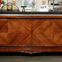 French Art Deco Sideboard in Bookmatched Walnut Black Lacquer Gilded Bronze - 2705121