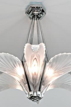 French Art Deco Six Panels Feather Pendant Chandelier - 3941716