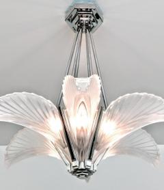 French Art Deco Six Panels Feather Pendant Chandelier - 3941717