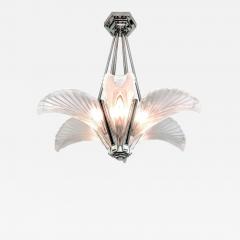 French Art Deco Six Panels Feather Pendant Chandelier - 4278984
