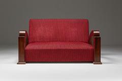 French Art Deco Sofa in Red Striped Velvet and with Swoosh Armrests 1940s - 2048393