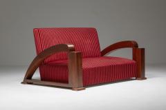 French Art Deco Sofa in Red Striped Velvet and with Swoosh Armrests 1940s - 2048396