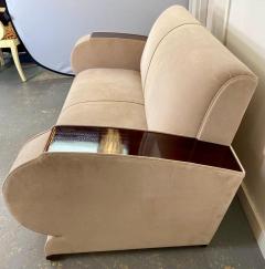 French Art Deco Sofa or Settee with Beige Suede Upholstery Rosewood Armrests - 3300332