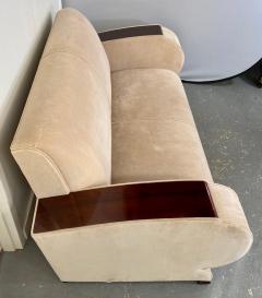 French Art Deco Sofa or Settee with Beige Suede Upholstery Rosewood Armrests - 3300333