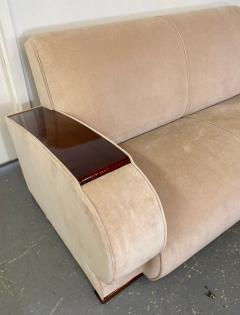 French Art Deco Sofa or Settee with Beige Suede Upholstery Rosewood Armrests - 3300335