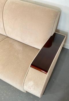 French Art Deco Sofa or Settee with Beige Suede Upholstery Rosewood Armrests - 3300342