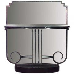 French Art Deco Steel Mirror and Black Marble Console Table - 2793602
