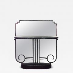 French Art Deco Steel Mirror and Black Marble Console Table - 2798324
