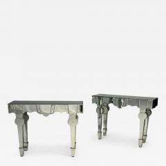 French Art Deco Style Antique Glass Painted Wood Mirrored Console Tables - 4403821