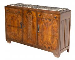 French Art Deco Style Burlwood Marble Top Credenza Sideboard - 3810177