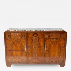 French Art Deco Style Burlwood Marble Top Credenza Sideboard - 3813636