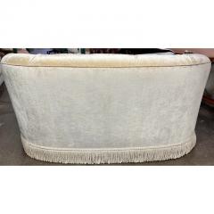 French Art Deco Style Curved Silk Velvet Tufted Sofa Settee - 3029336