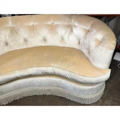 French Art Deco Style Curved Silk Velvet Tufted Sofa Settee - 3029345