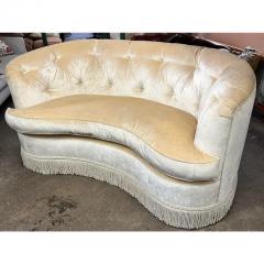 French Art Deco Style Curved Silk Velvet Tufted Sofa Settee - 3029347