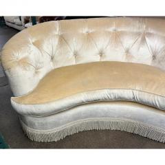 French Art Deco Style Curved Silk Velvet Tufted Sofa Settee - 3029348