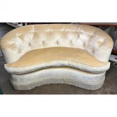 French Art Deco Style Curved Silk Velvet Tufted Sofa Settee - 3029356