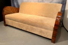 French Art Deco Style Rosewood Sofa Couch Lacquered Rosewood Velour Upholstery - 2972261