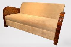 French Art Deco Style Rosewood Sofa Couch Lacquered Rosewood Velour Upholstery - 2972262