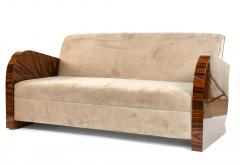 French Art Deco Style Rosewood Sofa Couch Lacquered Rosewood Velour Upholstery - 2972271