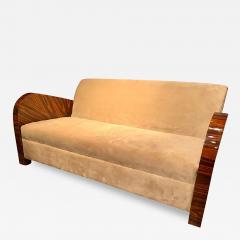 French Art Deco Style Rosewood Sofa Couch Lacquered Rosewood Velour Upholstery - 2974445