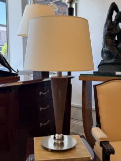 French Art Deco Style Shagreen and Nickel Table Lamp - 4645499