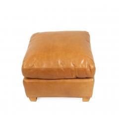 French Art Deco Style Tan Leather Square Ottoman - 1378815
