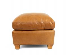 French Art Deco Style Tan Leather Square Ottoman - 1378816