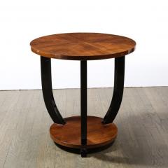 French Art Deco Two Tiered Bookmatched Walnut Black Lacquer Gueridon Table - 2660797