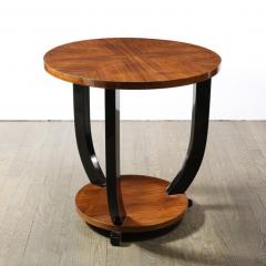 French Art Deco Two Tiered Bookmatched Walnut Black Lacquer Gueridon Table - 2660816