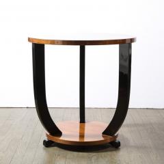 French Art Deco Two Tiered Bookmatched Walnut Black Lacquer Gueridon Table - 2660819