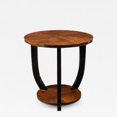 French Art Deco Two Tiered Bookmatched Walnut Black Lacquer Gueridon Table - 2669522