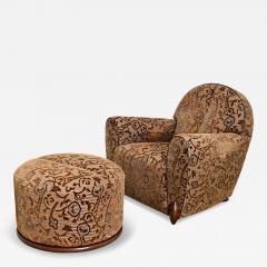 French Art Deco Upholstered Armchair and Ottoman - 4703605
