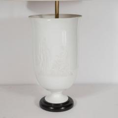 French Art Deco White Glass Table Lamp and Uplight with Greco Roman Figures - 1484044