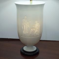 French Art Deco White Glass Table Lamp and Uplight with Greco Roman Figures - 1484050