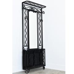 French Art Deco Wrought Iron Hall Tree with Mirror - 4663686