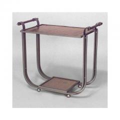 French Art Deco aluminum 2 tier tea table with copper colored glass - 4656489
