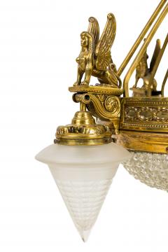 French Art Deco beaded glass chandelier with 4 cone shaped shades - 4161872