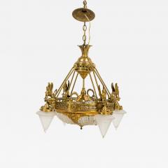 French Art Deco beaded glass chandelier with 4 cone shaped shades - 4167581