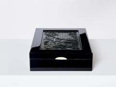 French Art Deco box black lacquer carved Jade stone 1930 - 2984275