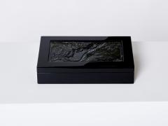 French Art Deco box black lacquer carved Jade stone 1930 - 2984279