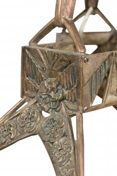 French Art Deco chandelier with 6 flared frosted geometric glass shades - 4161863