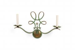 French Art Deco green patina metal sconces pair with 2 scroll arms - 4665523
