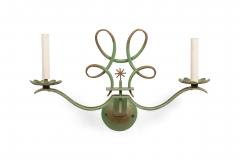 French Art Deco green patina metal sconces pair with 2 scroll arms - 4665524