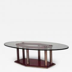French Art Deco oval glass topped coffee tables with 6 brass column legs - 4204760
