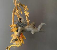 French Art Nouveau Bonze Flying Putto Cherub Lalique Frosted Glas Tulip Shades - 3274977