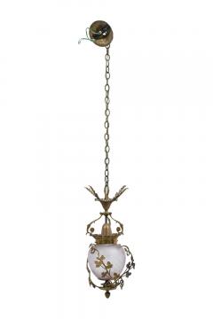 French Art Nouveau Brass Foliate and Crystal Ceiling Lantern - 4163274