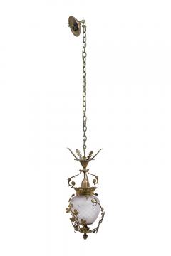 French Art Nouveau Brass Foliate and Crystal Ceiling Lantern - 4163275