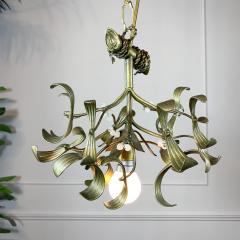 French Art Nouveau Bronze Mistletoe Chandelier - 3042246